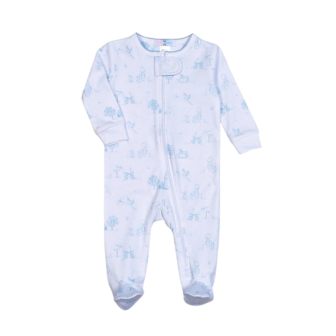 Blue Toile Pima Footie & Hat Set - Baby Loren