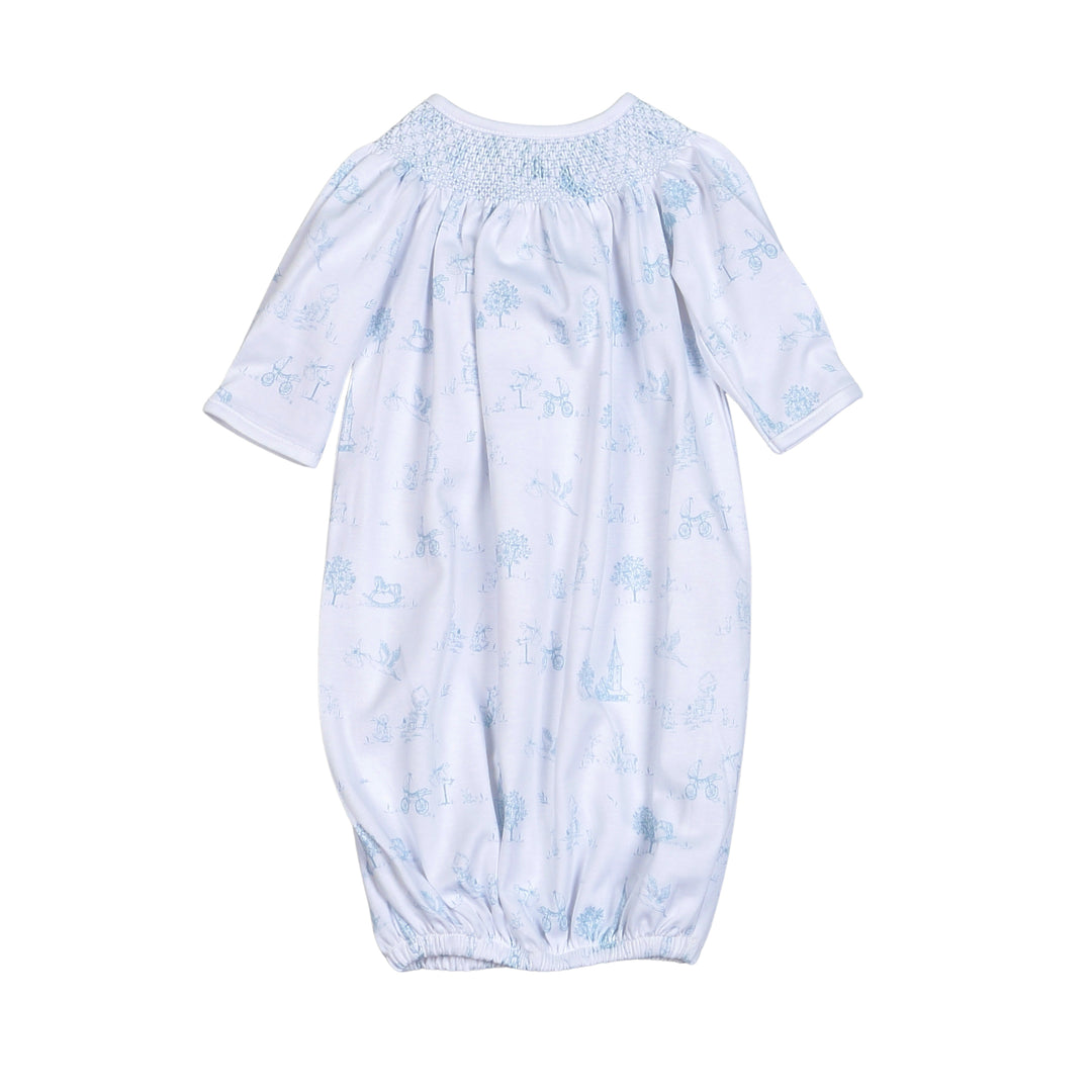 Smocked Blue Toile Pima Gown - Baby Loren