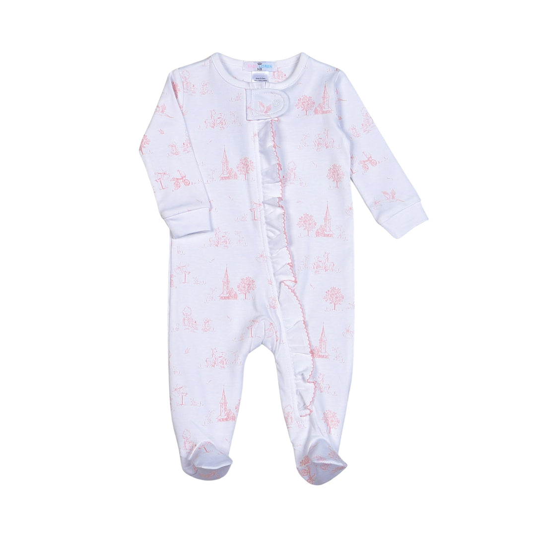 Pink Toile Pima Footie - Baby Loren
