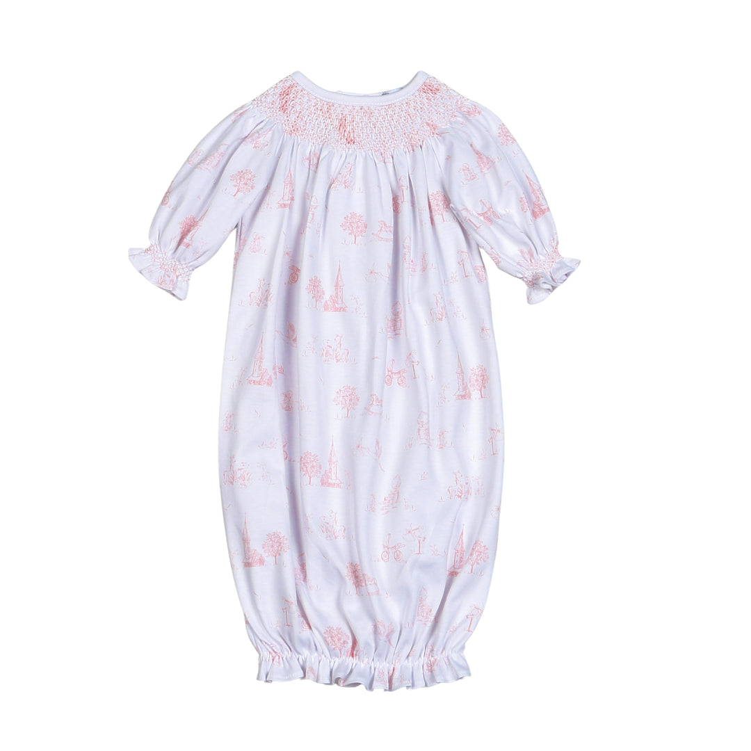 Pink Toile Smocked Gown - Baby Loren