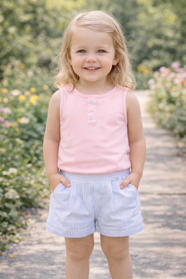 Pink & Blue Seersucker Short Set - Zuccini Kids