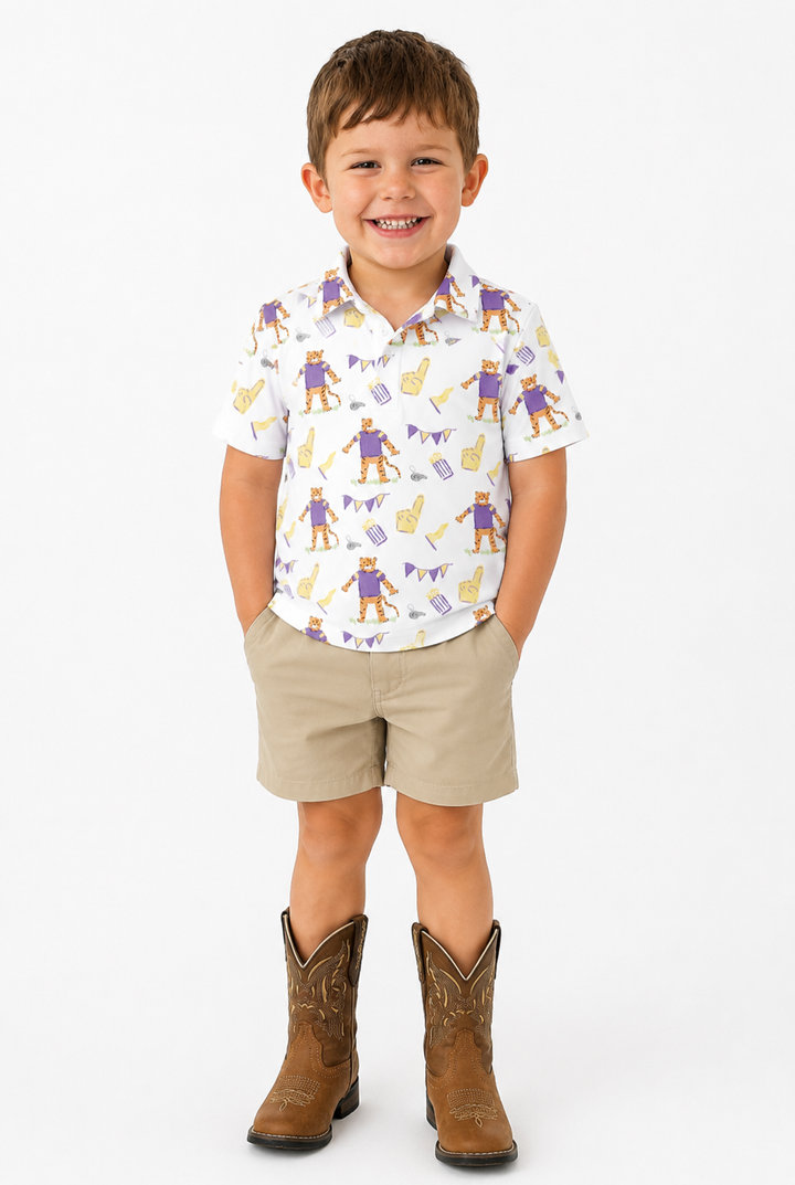 Purple & Gold Game Day Jackson Polo - Three Little Ducks