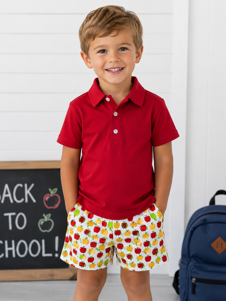 Apple Print Polo Short Set - Whimsy Bay
