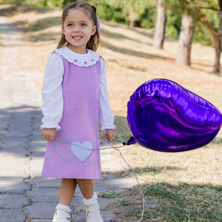 Lavender Cord Hearts Jumper w/ Matching Blouse - Zuccini Kids