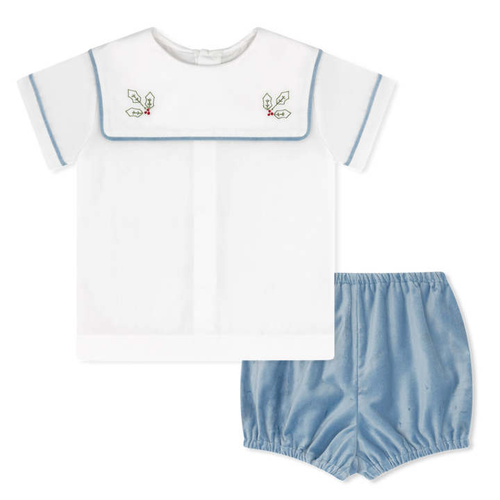 Beaufort Blue Velvet, Holly Embroidery Bloomer Set - Lullaby Set
