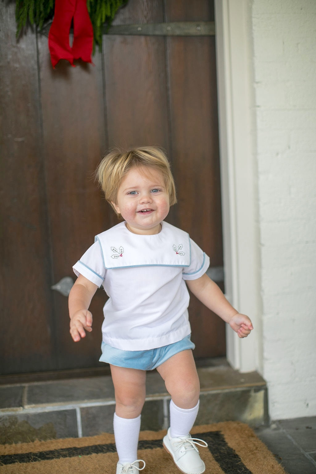 Beaufort Blue Velvet, Holly Embroidery Bloomer Set - Lullaby Set