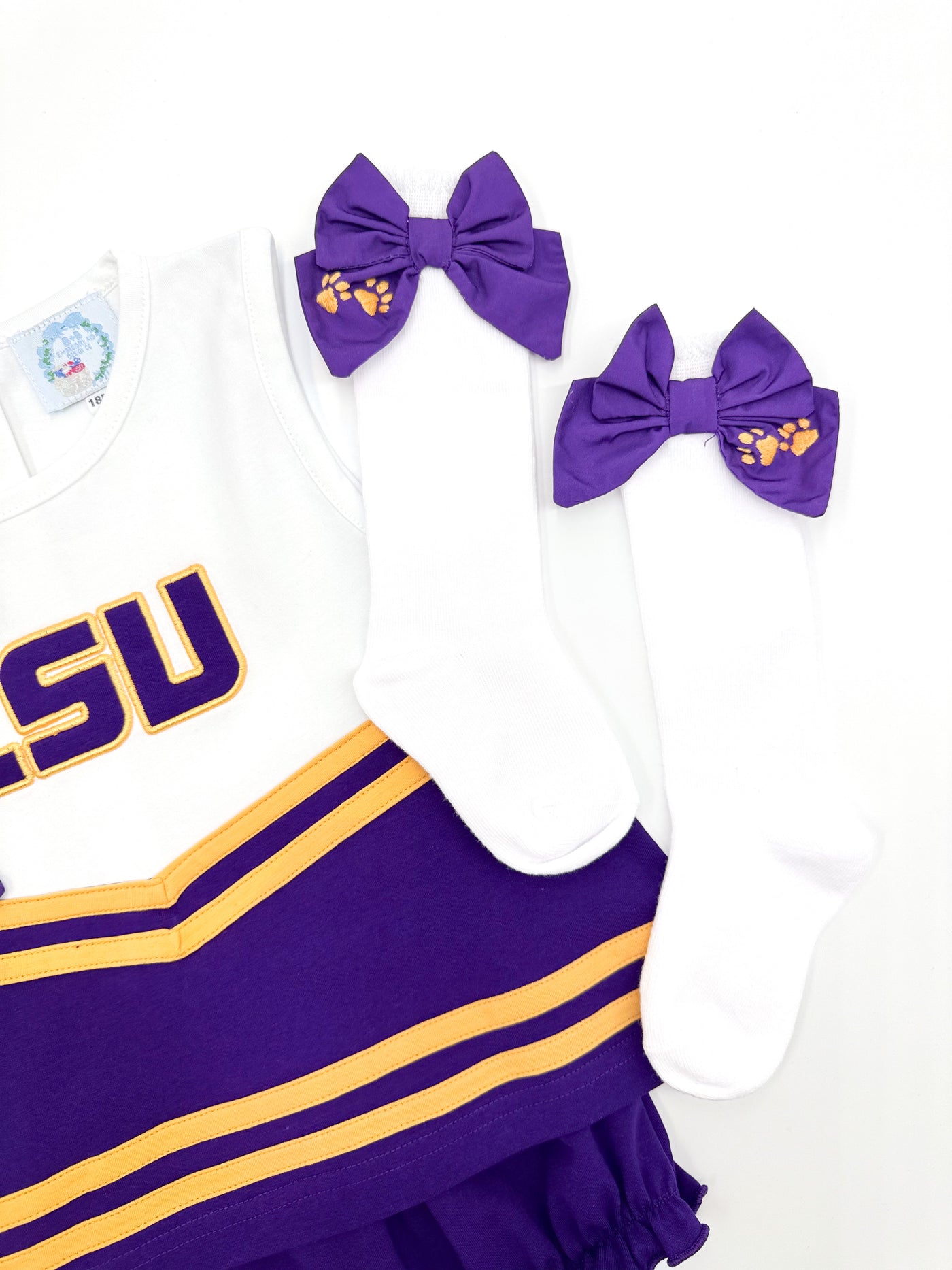 Purple & Gold Knee High Bow Socks