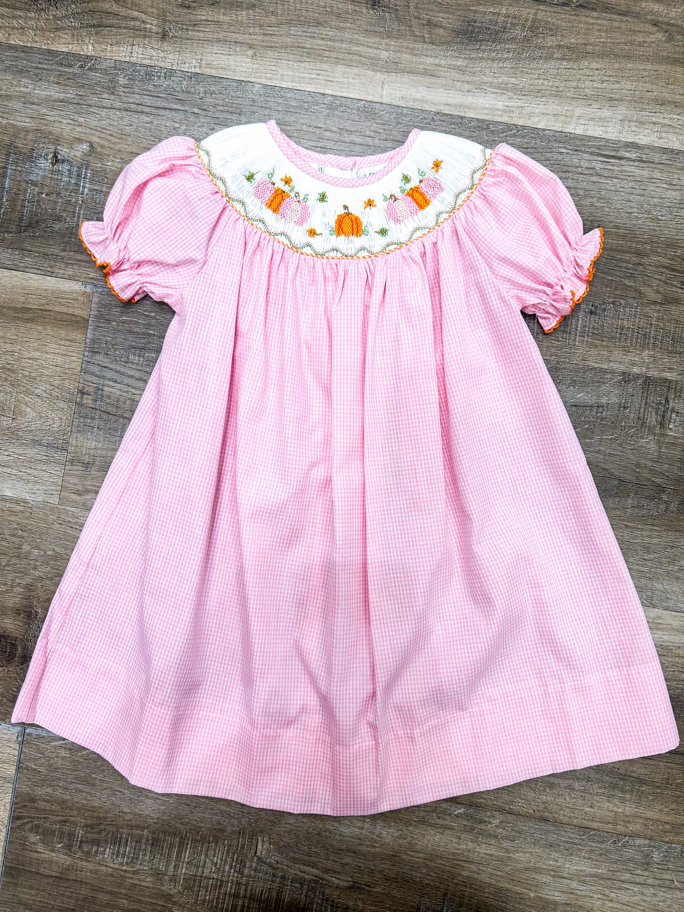 Smocked Pink Pumpkins Dress - Lulu Bebe