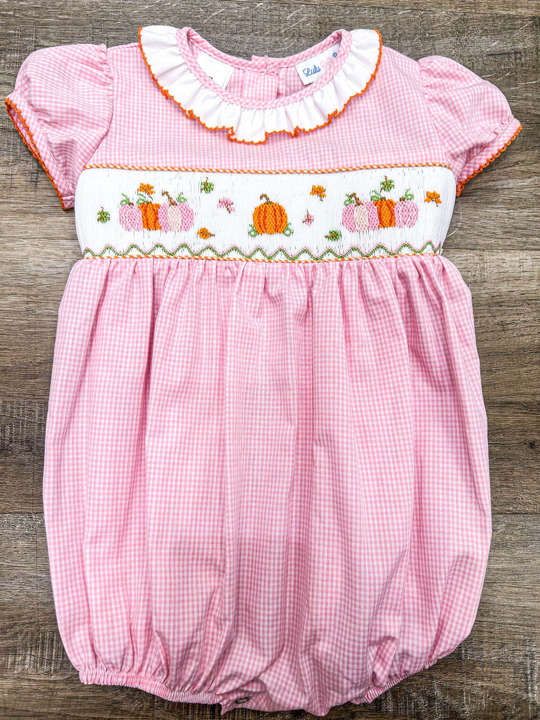 Smocked Pink Pumpkins Bubble - Lulu Bebe