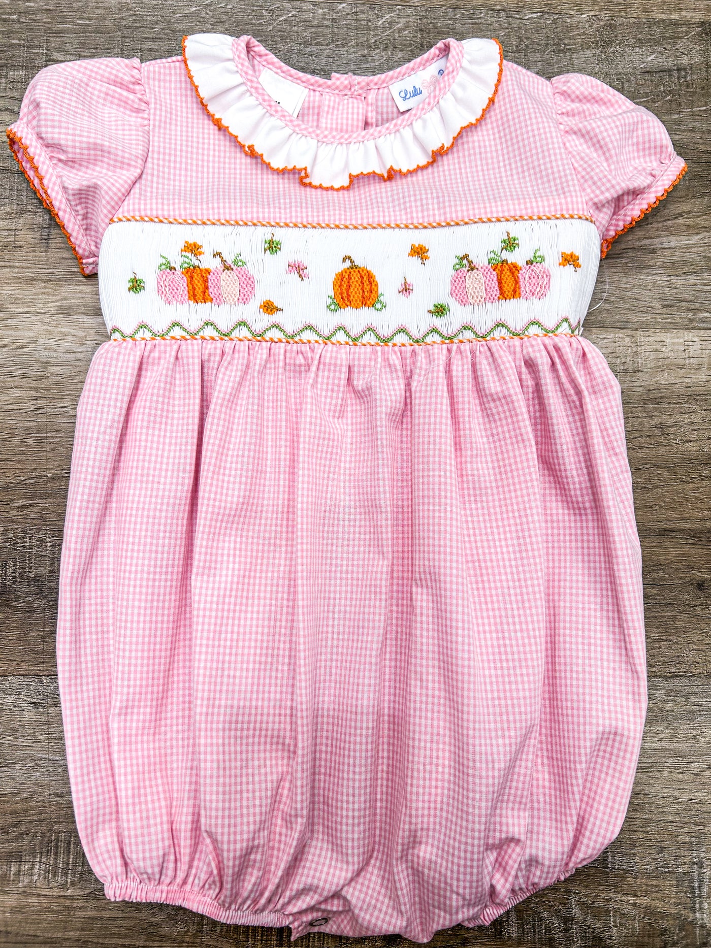Smocked Pink Pumpkins Bubble - Lulu Bebe