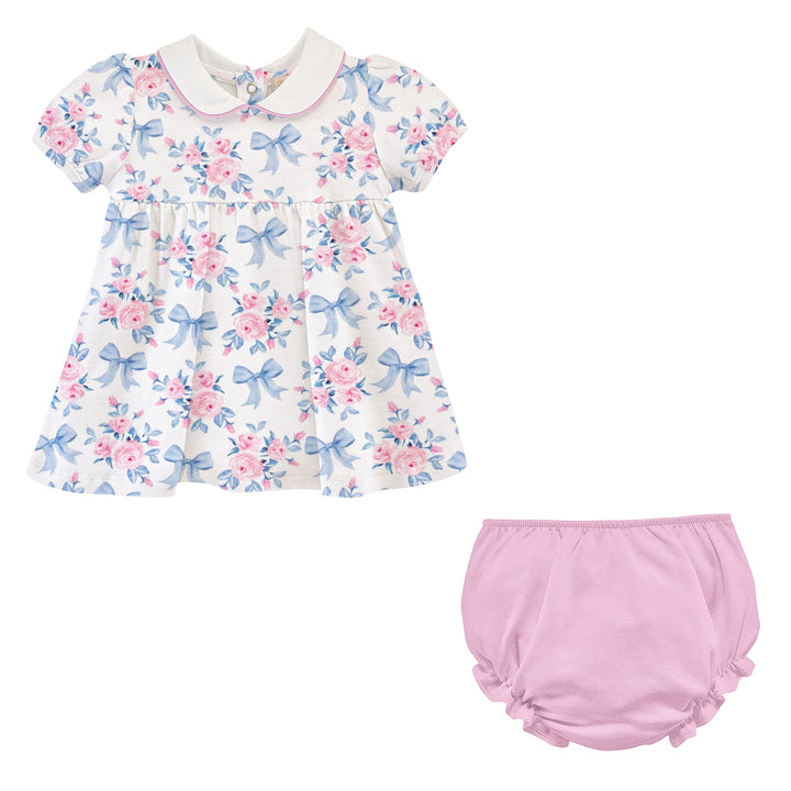 Blue Floral Bows Dress - Baby Club Chic