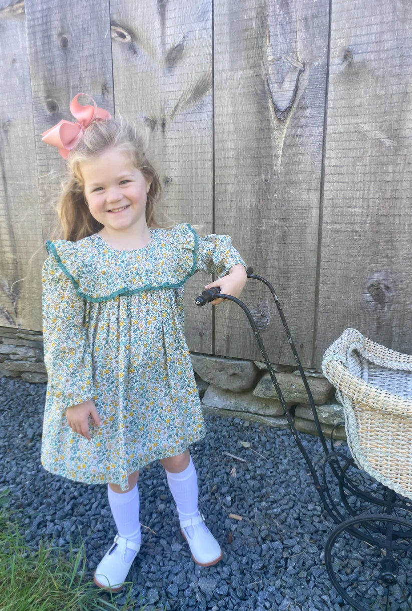 Green Fall Floral Smocked Dress - Maddie & Connor