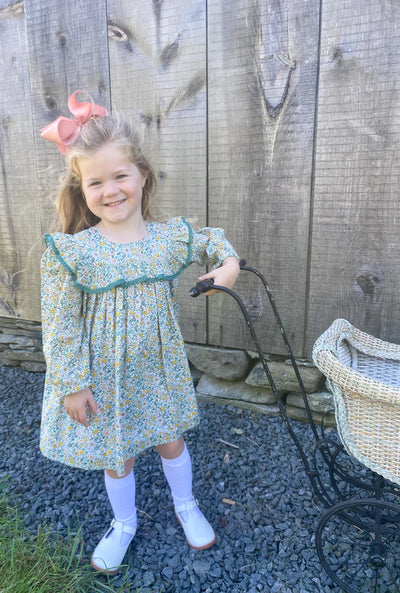 Green Fall Floral Smocked Dress - Maddie & Connor