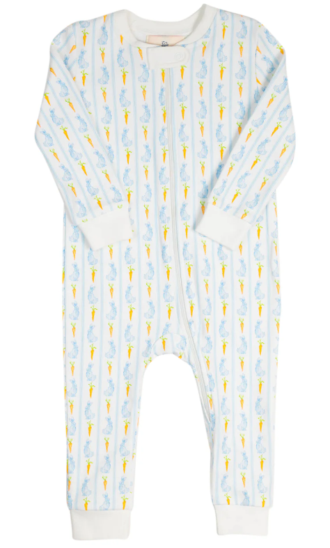 Baby onesie with easter bunny pattern on a white background