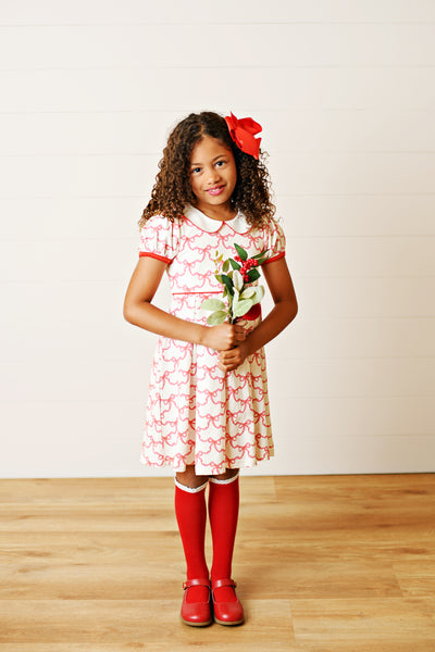 Red Ribbons Pleat Dress - Swoon