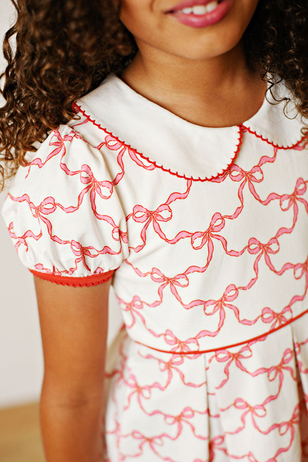 Red Ribbons Pleat Dress - Swoon