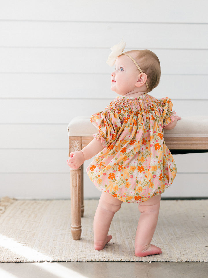 Fall Flowers Smocked Bubble - Poppy Kids