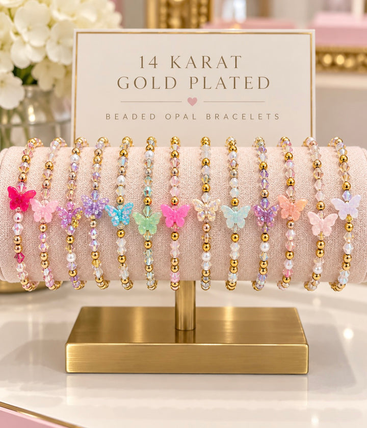 Crystal Butterfly Gold Beaded Opal Bracelet - Bara Boheme Jewelry