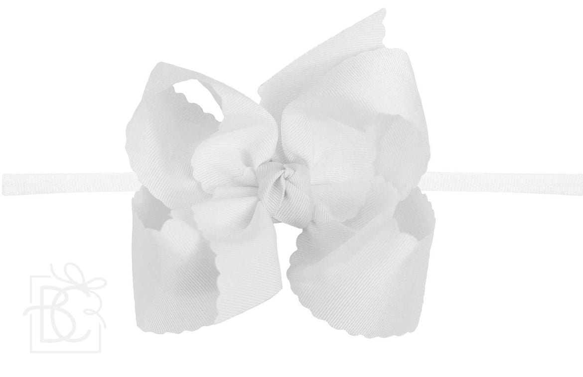 White Scalloped Headband Bow 4.5" - Beyond Creations