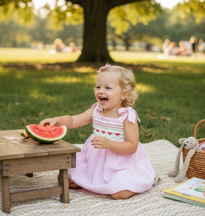 Smocked Watermelon Dress - Lulu Bebe