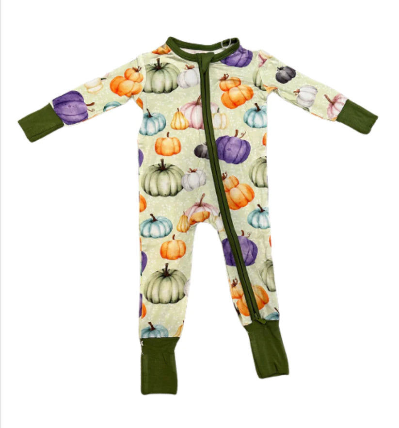 Snuggle Bums Bamboo Colorful Pumpkin Pajamas - Convertible Footie or 2-Piece