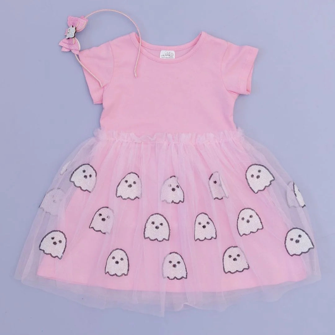 Ghost Sequin Halloween Short Sleeve Tutu Dress - Sweet Wink