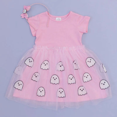Ghost Sequin Halloween Short Sleeve Tutu Dress - Sweet Wink