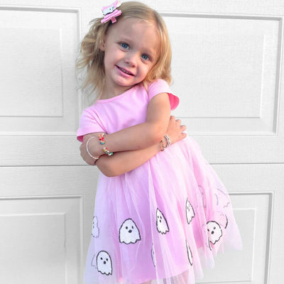 Ghost Sequin Halloween Short Sleeve Tutu Dress - Sweet Wink
