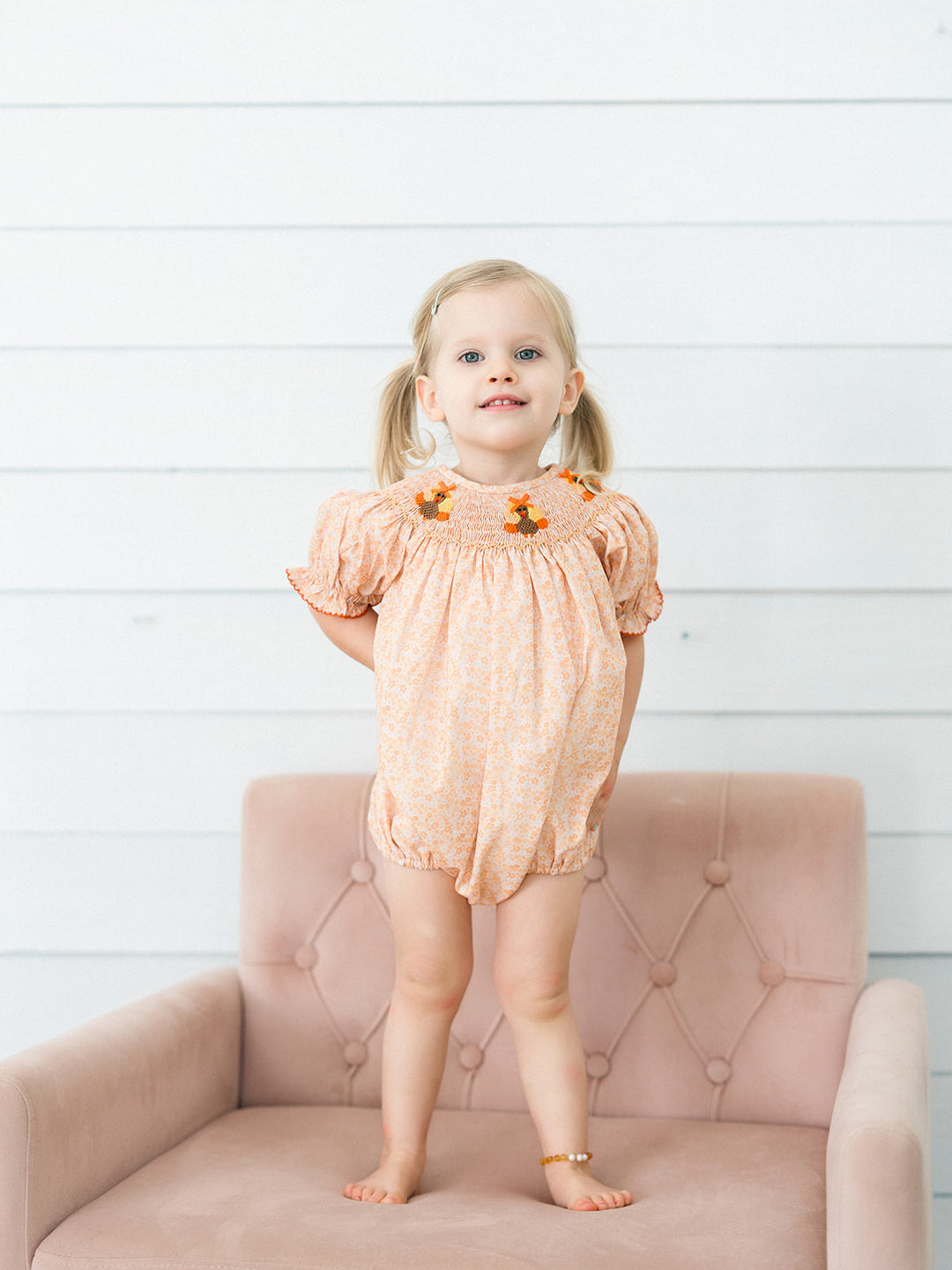 Yellow and Orange Smocked Floral Turkey Dress I Poppy Kids Co 3t
