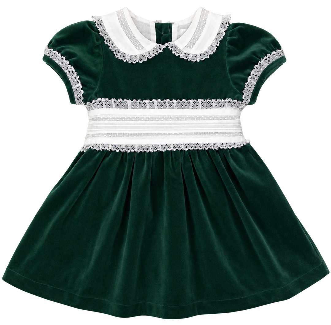 Green Velvet Lace Sash Dress - Lulu Bebe
