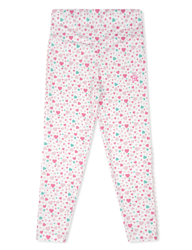 Girl's leggings with a heart pattern on a white background