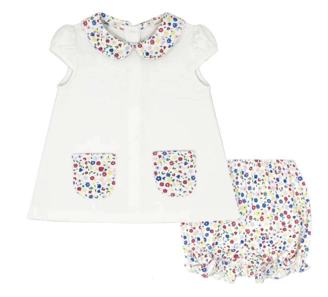 White bloomer set with floral collar and matching bloomers on a white background