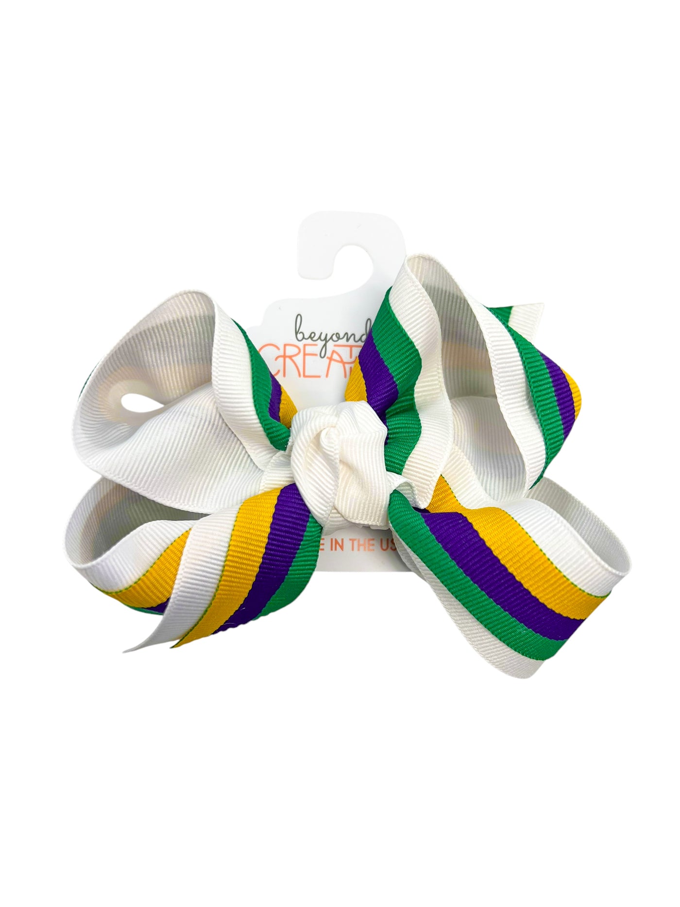 White Mardi Gras Stripe Bow - Beyond Creations