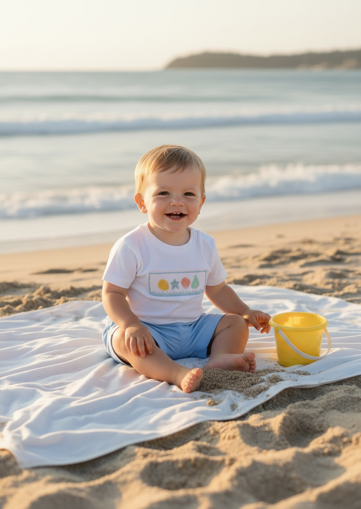 Boys Seashell Smocked Short Set - Lulu Bebe