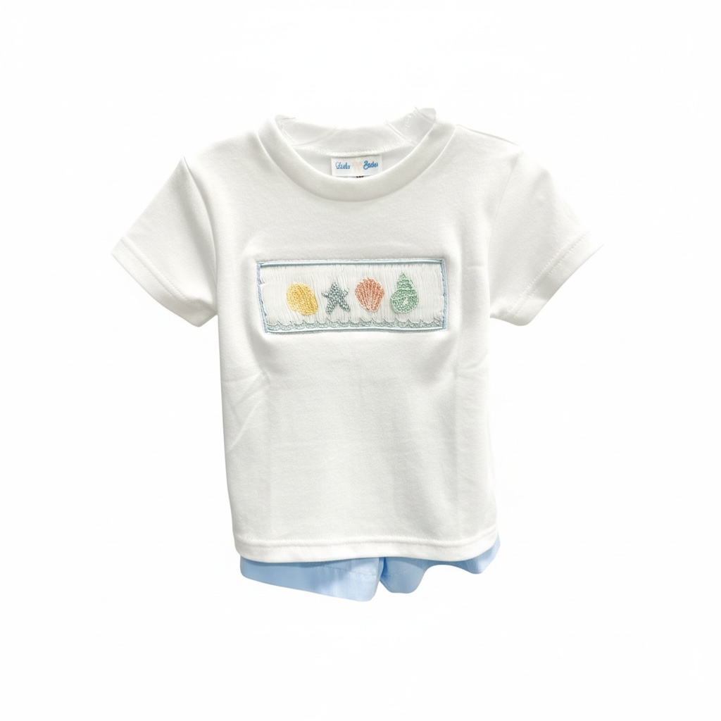 Boys Seashell Smocked Short Set - Lulu Bebe