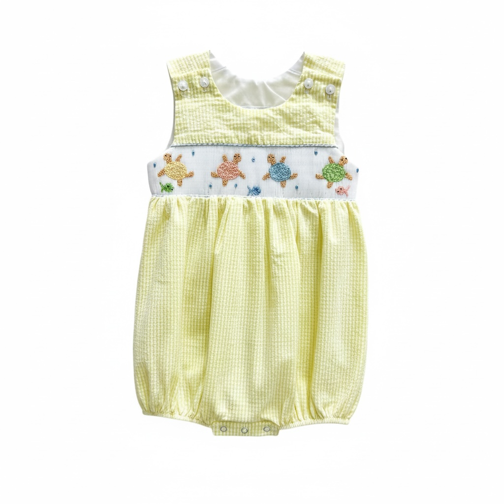 Boys Smocked Sea Turtles Bubble - Lulu Bebe