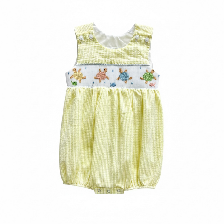 Boys Smocked Sea Turtles Bubble - Lulu Bebe