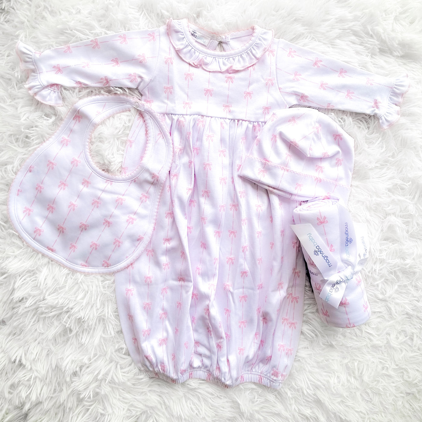 Pink Coquette Bows Layette Set - Magnolia Baby