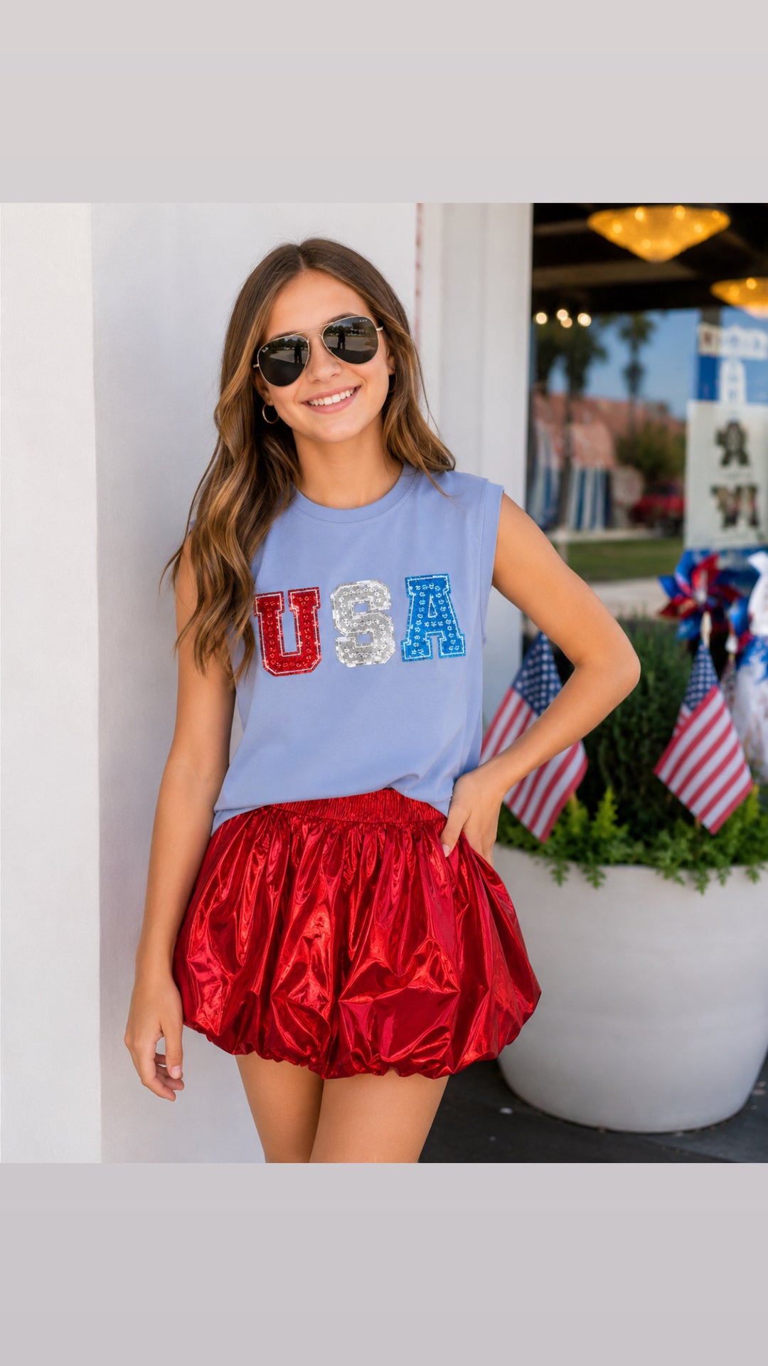 Red Metallic Bubble Skort - Blended Spirit
