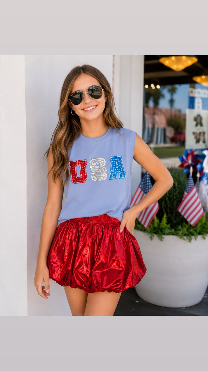 Red Metallic Bubble Skort - Blended Spirit