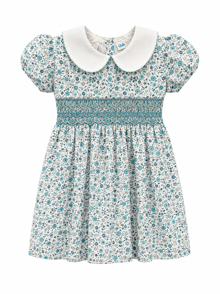 Smocked Aqua Floral Collection - Lulu Bebe