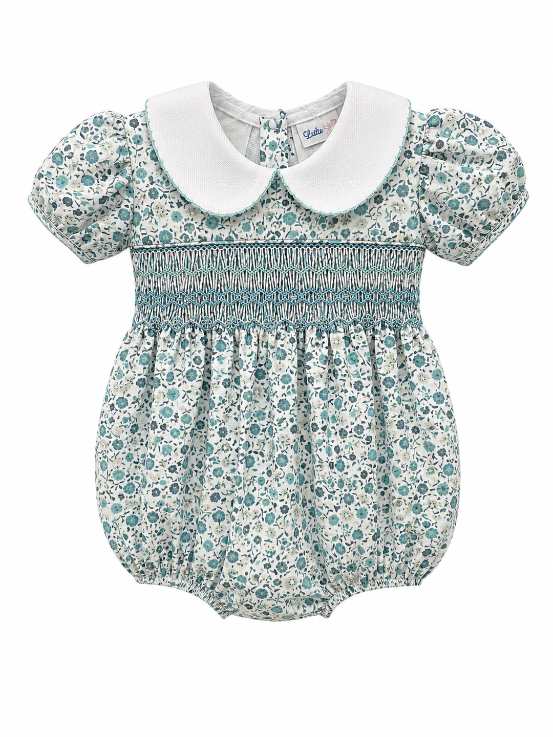 Smocked Aqua Floral Collection - Lulu Bebe