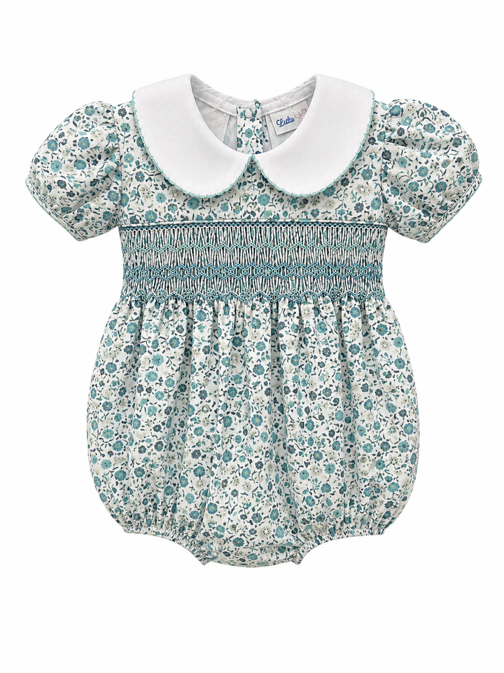 Smocked Aqua Floral Collection - Lulu Bebe