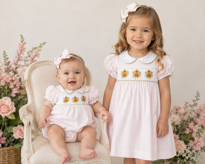 Girls Pastel Smocked Turkey Collection - Lulu Bebe