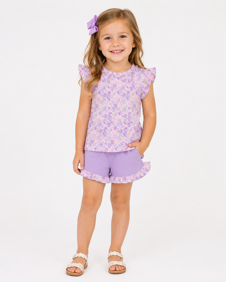 Lilac Floral Short Set - Baby Club Chic