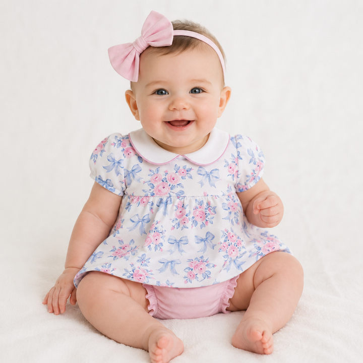 Blue Floral Bows Dress - Baby Club Chic