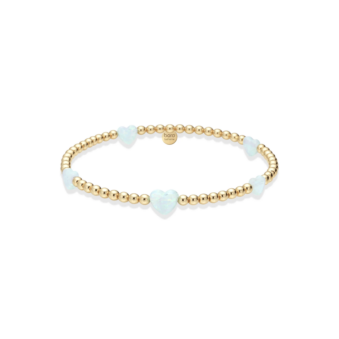 Opal Hearts Beaded Gold Bracelet - bara boheme