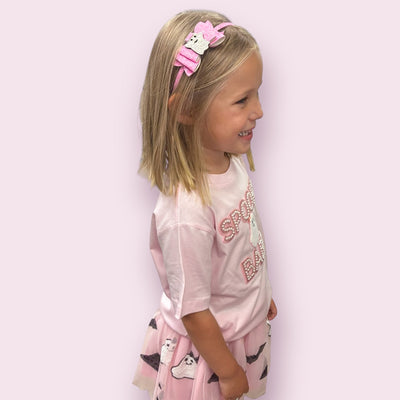 Pink Girly Ghost Halloween Bow Headband - Sweet Pink
