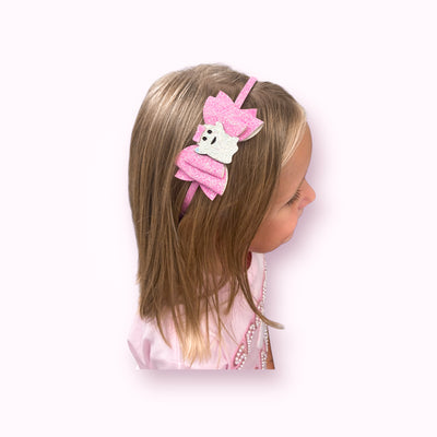 Pink Girly Ghost Halloween Bow Headband - Sweet Pink