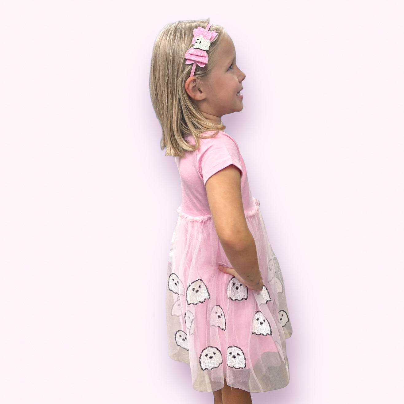 Ghost Sequin Halloween Short Sleeve Tutu Dress - Sweet Wink